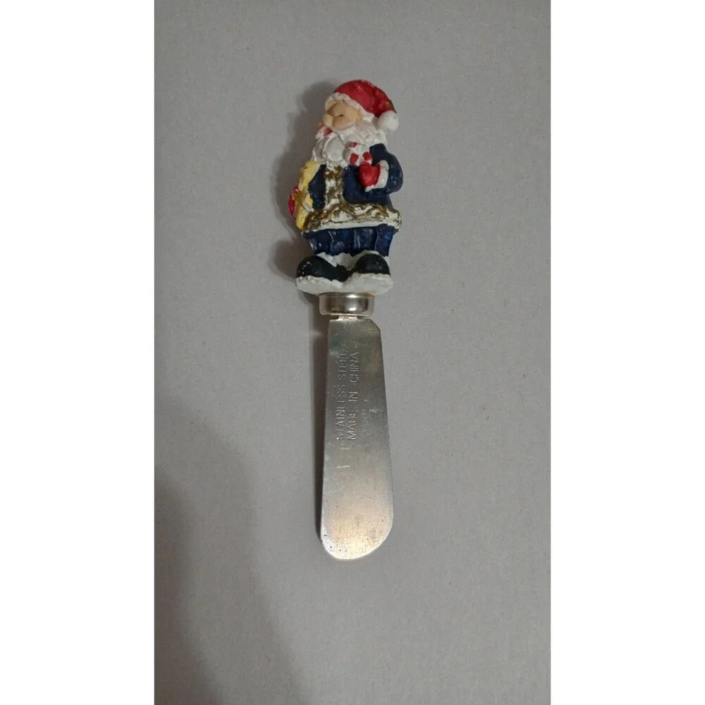 Sculpted resin Santa handle cheese spreader knife Holiday Decor Christmas Vtg